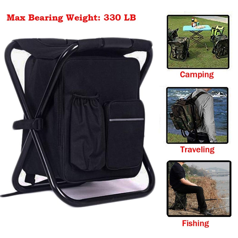 HANERDUN 3 in 1 Backpack Stool Cooler Chair, Foldable Camping Fishing Stool, Portable Backpack Chair for Outdoor Hiking Walking,Black - Image 4